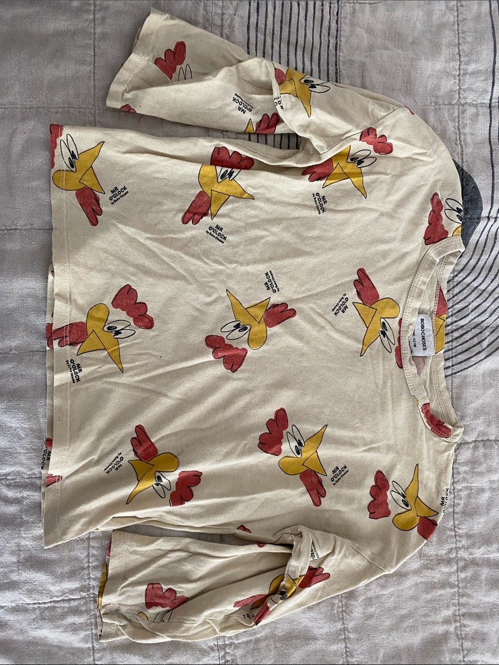 Bobo Choses Cream Long Sleeve Tee with Yellow & Red Chicken Print